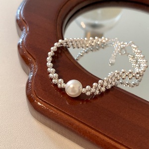 S925 Sterling Silver Pearl <b>Bracelet</b> White <b>Bead</b> Woven Minimalist Design Women's Everyday Wear Jewelry - Product Image 3