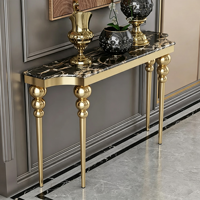 Console étroite en marbre avec structure en acier inoxydable, buffet mural de luxe pour couloir d'hôtel et entrée de maison
