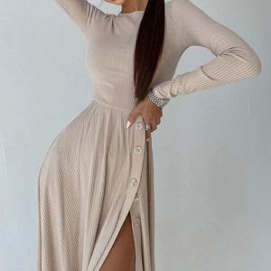 Vestidos Midi de Cintura Alta con Abertura Lateral, Casuales e Irregulares, para Mujer, Otoño e Invierno, de Alta Calidad, OEM Personalizado al por Mayor - Product Image 5