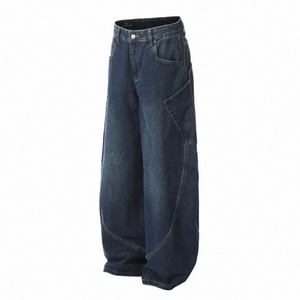 Pantalones Vaqueros Anchos para Hombre, Estilo Hip Hop Urbano, Corte Holgado, Decoración de Cadena, Lavado a la Piedra, Azul Oscuro, Primavera, Verano, Invierno - Product Image 2