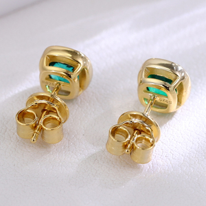 Joyería fina, pendiente de tuerca de Esmeralda colombiana, <span class=keywords><strong>pendientes</strong></span> de mujer chapados en oro 925 con corte de cojín de 8mm, Esmeralda cultivada en laboratorio - Product Image 2