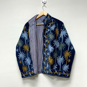 Elegant Blue <b>Velvet</b> Suzani Embroidered <b>Jacket</b> with Floral Pattern Full Sleeve Stand Collar Bohemian Women's Winter Outerwear - Product Image 1