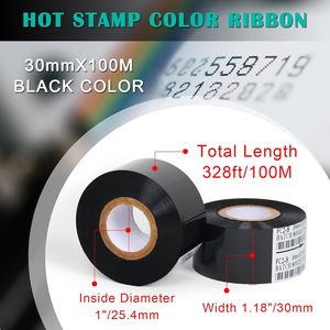 סרט צבע שחור עבור מכונת קידוד 30 מ "מ * 100 מ 'שחור סרט העברת תרמית סרט - Product Image 2