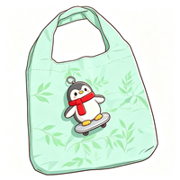 Sac pliable en peluche pingouin dessin animé avec motif skateboard, sac de courses réutilisable, sac portable en peluche, ornement et breloque pingouin en peluche douce avec écharpe intégrée