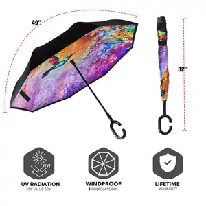 Payung terbalik pola kustom tahan air Anti-UV, payung terbalik dengan pegangan berbentuk C