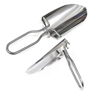 Silver Mini Small Campers Compact Folding Garden Hand Shovel with Pouch Stainless Steel Folding Shovel