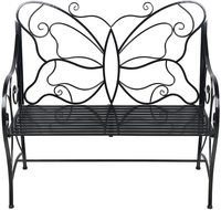 Banc de jardin double en fonte noire antique Oniya avec dossier papillon pour la décoration de la maison