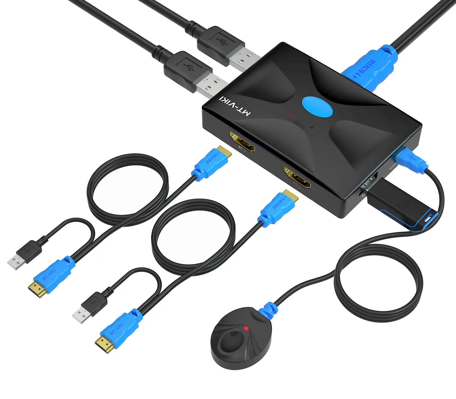4K 30Hz HDMI KVM Switch 2 port  MT-VIKI USB HDMI KVM switcher 2x1  support wireless keyboard mouse + 2-pack Cables
