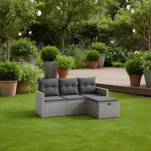 Ensemble de canapés de jardin modulaires compacts en rotin gris, collection de meubles d'extérieur, 3 places, design contemporain, résistant aux intempéries - Product Image 2