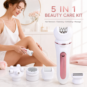 Depiladora recargable 5 en 1 para mujer con cepillo de limpieza facial, removedor de callos y cabezal de masaje. - Product Image 1