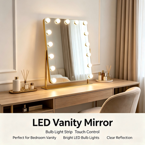 Hot Wall Mounted Hollywood <b>Vanity</b> Mirror with <b>LED</b> Bulbs Golden Metal Frame Touch Control Makeup Mirror for Dressing Room - Product Image 4