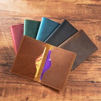 Dompet Lipat Kulit Sapi Asli Gaya Vintage Crazy Horse, Tempat Kartu Kulit Sapi Full Grain Asli, Tempat Kartu