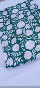 Handmade Indian Floral Kantha Quilt 100% Cotton Printed Green White Traditional Home Decor All Season Use - Product Image 4