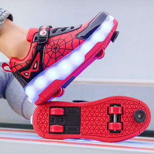 Flashing Roller Shoes For Kids With Led Lights Rechargeable Wheels Black Red EVA Material Double Row Wheel Type - Product Image 2