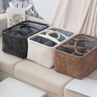 Organisateur de rangement carré moderne en velours côtelé fait main à 3 compartiments avec poignées pour rangement polyvalent dans la maison ou le placard
