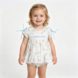 In Stock Toddler Girls "MAMA'S MINI" Purple Tulip Print Ruffle Top & Ruffle Shorts Set Mother's Day Gift - Product Image 3