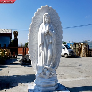 YOUFINE Statue <span class=keywords><strong>de</strong></span> Notre-Dame <span class=keywords><strong>de</strong></span> Guadalupe en marbre blanc sculptée à la main avec base en mandorle rayonnante et ange pour église - Product Image 1