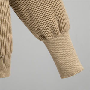 Setelan Rajut Wanita Desain Baru Musim Gugur Warna Kontras Atasan O-Neck+Rok Belahan Setelan Dua Potong yang Berkelas - Product Image 5