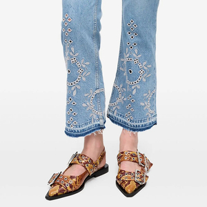 Pantalones vaqueros de cintura alta para mujer con bordado de pedrería, diseño hueco, transpirables, estilo casual, <span class=keywords><strong>sexy</strong></span>, streetwear, <span class=keywords><strong>jeans</strong></span> de verano con dobladillo sin rematar - Product Image 5