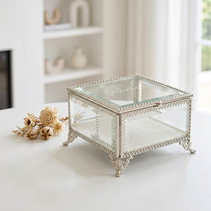 Boîte de rangement et de décoration pour bijoux en verre biseauté de luxe avec cadre argenté pour fabricants - Product Image 2