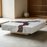 Table basse carrée en marbre personnalisée Centurymosaic, style moderne, beige et rouge, pour salon, vente en gros