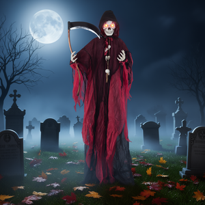 Figura de Halloween del Grim Reaper, Esqueleto Fantasma de Plástico de 8 Pies con Ojos Iluminados y Sonidos, Modelo D0100X30M6J, Artículos para Fiestas - Product Image 2