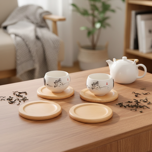 Runwood Customizable Premium Walnut Beech Wood <strong>Round</strong> Coaster Set Smooth Polishing Heat-resistant Non-slip Tabletop Drink <strong>Mat</strong> - Product Image 2