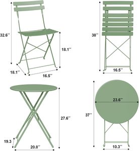 Set Elegante e Resistente di Tavolo Bistrot in Metallo e 2 Sedie Pieghevoli, Arredamento da Esterno per Balcone, Cortile e Giardino - Product Image 4