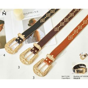 Cintura in Pelle Angelina 3,8cm 105cm con Strass, Stile Vintage Geometrico, Cintura Casual da Donna - Product Image 3