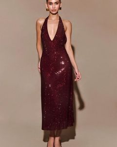 厂家直销女式无袖无背v领缎带钻石吊带衫马克西派对裙 - Product Image 1