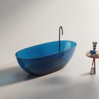 Baignoire ovale autoportante en résine transparente de style européen MT4010 avec fonction de trempage et drain intégré pour salle de bain d'hôtel de luxe