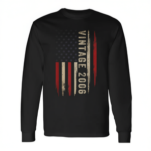 T-shirt vintage à manches longues avec drapeau américain, col rond, cadeau d'anniversaire pour hommes, 2006 - Product Image 2
