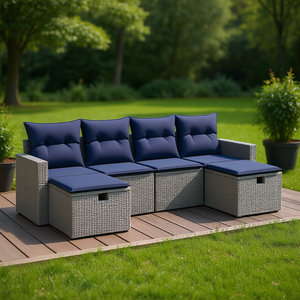 Juego de sofás de patio de ratán sintético gris de 6 piezas con cojines, muebles de jardín para exteriores - Product Image 2