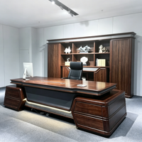 Escritorio Ejecutivo de Lujo para Oficina de Director, Escritorio de Madera y Cuero con Cajones de Almacenamiento, Archivador y Librero, Muebles de Oficina Modernos