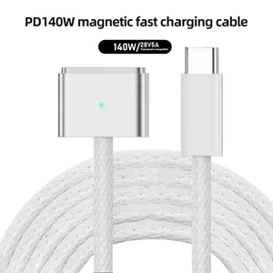 Câble de charge rapide magnétique Type-C mâle vers <span class=keywords><strong>Magg</strong></span> 3, adsorption magnétique sûre, 140W, avec gaine en nylon pour ordinateur portable MacBook - Product Image 6