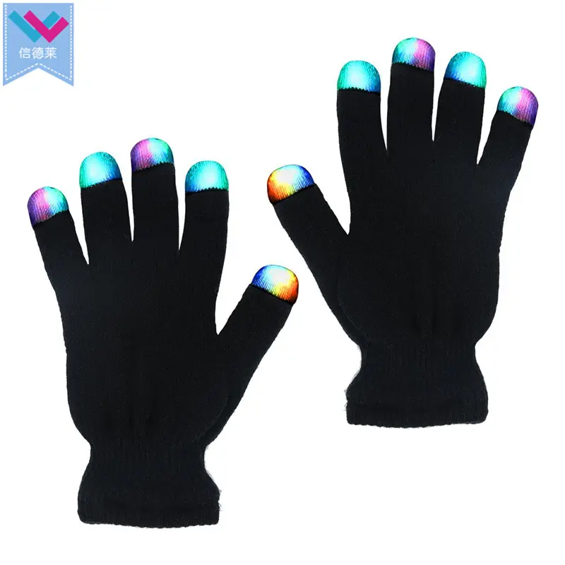 T-Worthy Party Halloween Supplies Colorful Light Black Fingertip Glow LED Gloves 6 Flashing Modes Cheap Price LED Gloves