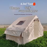 Tente de camping gonflable en tissu de coton, structure en A, quatre saisons, imperméable, installation rapide, autoportante, colonne à gaz, convient à 3-5 personnes