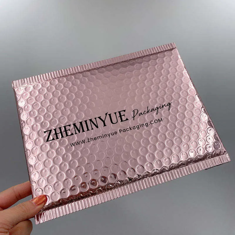 Sobres de burbujas metálicos para envíos, sobres acolchados de aluminio, color oro rosa, personalizados, con logotipo