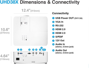 Proyector UHD38x 4K UHD HDR de 4000 Lúmenes con Alta Relación de Contraste para el Hogar y Juegos - Product Image 6