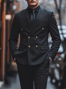 Abito da uomo di lusso personalizzato OEM, taglia XL, per <span class=keywords><strong>sposo</strong></span>, 2 pezzi, giacca e pantalone, <span class=keywords><strong>doppiopetto</strong></span>, con cerniera, stampa piatta, in tessuto pettinato, per matrimonio - Product Image 6