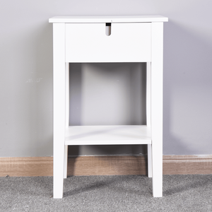 Table de rangement blanche sur pied avec tiroir pour salle de bain, mobilier moderne en bois - Product Image 4