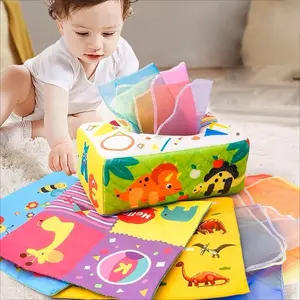 Benutzer definierter Hersteller Vorschule Lernspiel zeug Infant Montessori Sensory Stoff Crinkle Magic Baby Taschentuch Box Spielzeug