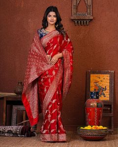 Thiết Kế Saree Tốt Nhất Chất Lượng Cao Bộ Sưu Tập Organza Satan Thủ Công Phụ Nữ Giá Bán Buôn - Product Image 6