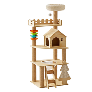 Arbre à chat moderne <span class=keywords><strong>de</strong></span> luxe en bois, maison pour animaux <span class=keywords><strong>de</strong></span> compagnie avec structure d'escalade, bac à litière, motif animal contemporain, griffoir pour chats - Product Image 5