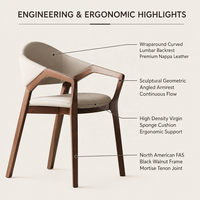 Chaise de salle à manger en bois massif de caoutchouc au design italien, avec accoudoirs et dossier haut de gamme en cuir microfibre, pour villa et mobilier de salle à manger