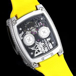 Nouvelle montre automatique à remontage automatique avec cadran ajouré, lunette argentée incrustée de moissanite, design de voiture de sport bleue, mouvement tourbillon - Product Image 5