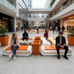 Ensemble moderne de banc et de jardinière en fibre de verre pour extérieur avec pot de fleurs coloré pour centre commercial et parc - Product Image 2