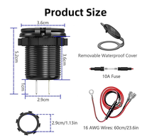 Double prise de chargeur de voiture QC3.0 Chargeur rapide 12V/24V avec interrupteur Adaptateur de prise de charge de voiture étanche pour moto