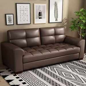 Mibo Furniture Genuine Leather <b>Sofa</b> Three Seater Modern <b>Living</b> <b>Room</b> <b>Sofa</b> Coffee Color Office Use - Product Image 1