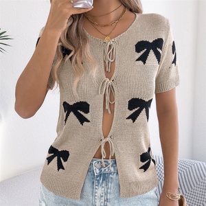 Suéter <span class=keywords><strong>de</strong></span> <span class=keywords><strong>Punto</strong></span> con Lazo y Bloques <span class=keywords><strong>de</strong></span> Color, Estilo Casual y Sexy, Primavera/Verano 2026, Cárdigan para <span class=keywords><strong>Mujer</strong></span> - Product Image 3
